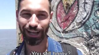 Latino straight with a beard riding the cock and taking the cum