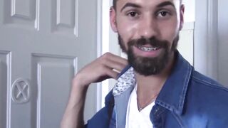 Latino straight with a beard riding the cock and taking the cum