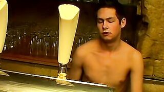 Handsome young guy Cristian in a solo dick wanking off session in the bar