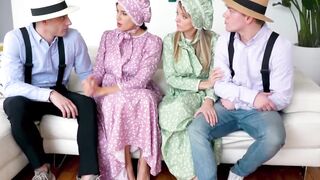 Amish stepmoms Pristine Edge and Penny Barber indulge into forbidden sex with stepson