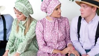 Amish stepmoms Pristine Edge and Penny Barber indulge into forbidden sex with stepson