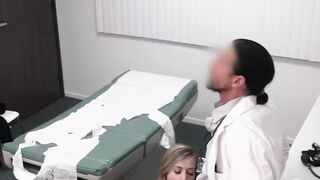 Blonde patient Destiny Cruz and nurse Rory Knox share the doctors massive cock in a t