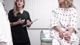 Blonde patient Destiny Cruz and nurse Rory Knox share the doctors massive cock in a t