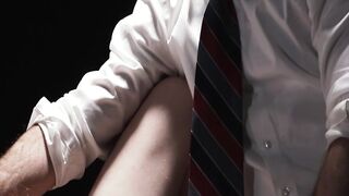Hot Tyler Tanner shoots load while getting dildo fucked with suited Tucker Barrett