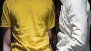 Hot Tyler Tanner shoots load while getting dildo fucked with suited Tucker Barrett