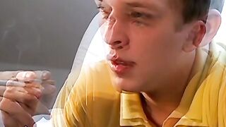 Cute Adam oozed cum while smoking after his jerking session