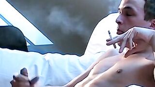Cute Adam oozed cum while smoking after his jerking session