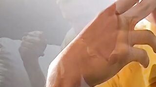 Cute Adam oozed cum while smoking after his jerking session