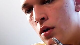 Cute Adam oozed cum while smoking after his jerking session