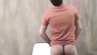 Glasses jock jerking off solo before pounding a sex doll
