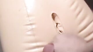 Glasses jock jerking off solo before pounding a sex doll