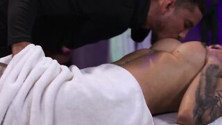 Watch Masseur bangs his TS customers ass on table
