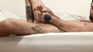 Tattooed twink Jacob Daniels anal plays and masturbates solo