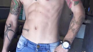LatinoJuice.com - Inked guy Tattoo Boy wanks his cock intensely after a short photosh
