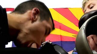 Aaron slobbering on Kylers stiff cock and taking a ride