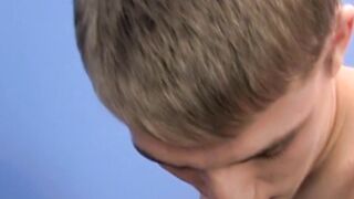 Blonde twink Dylan Chambers banged and cum sprayed himself