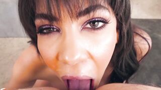 Busty Latina Gia Milana sucks in POV and takes cum in mouth