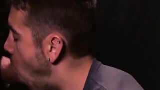 FamilyPornSite.com - Twink's hot glory hole blowjob skills with daddy's cumshot