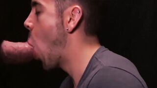 FamilyPornSite.com - Twink's hot glory hole blowjob skills with daddy's cumshot