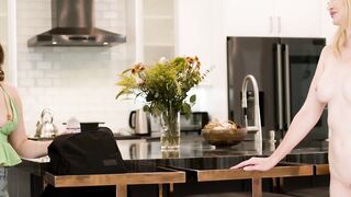 GIRLSWAY - Confident Nudist cougar Fucks Uncomfortable Step-Daughter Leana Lovings On Kitchen Counter