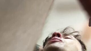 Nice dicked Christop delivers to my obedient mouth his enormous hotdog