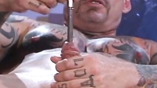 He finds a long silver rod and decides to fuck his cock in a sensational-sounding sce