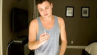 Smoker Dustin Fitch bent over to show his tight hole while jerking