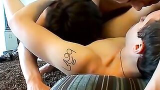 Young man Krist Cummings exploring tight holes in threesome anal fucking