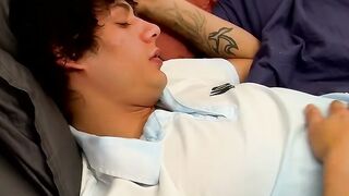 Straight soccer player Clark Fox jerks off his cum load and plays with his jizz