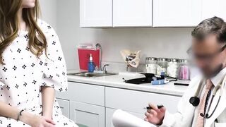 Redhead Amber Stark visits her doctor Calvin Hardy who helps her to heal her wet puss