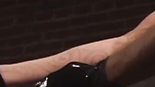 Steve rests on his back as Daxx stretches his sloppy hole with his greasy, ungloved h