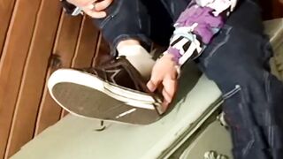 Sweet Clyde wanks off his cock and milks out his dick on his sexy feet