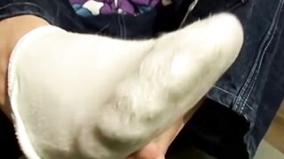 Sweet Clyde wanks off his cock and milks out his dick on his sexy feet