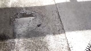 Redhead Japanese cutie outdoor solo pussy playing and peeing