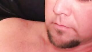 Fat amateur jerks off his erect cock and cums on himself