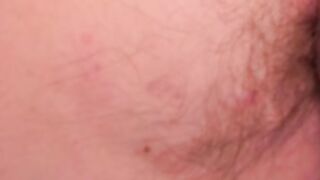 Fat amateur jerks off his erect cock and cums on himself