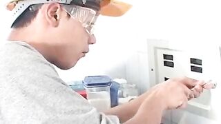Attractive dude Antonio pumps out a hot load of warm cum