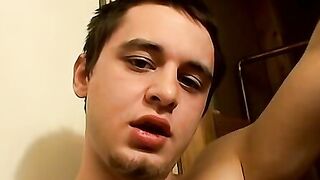 Young straight thug jerks off his big dick and cums solo