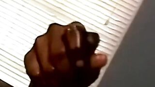 Amateur black guy jerks off solo with white dude kissing him