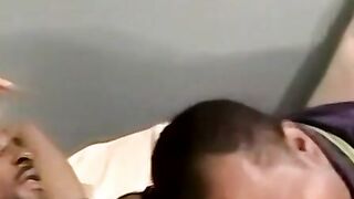 Amateur black guy jerks off solo with white dude kissing him
