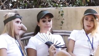 TeenGroupSex.com - Four cute lesbians enjoy outdoor orgy with sex toys