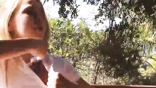 TeenGroupSex.com - Four cute lesbians enjoy outdoor orgy with sex toys