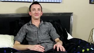 Charming young man interviewed before dildoing his ass