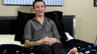 Charming young man interviewed before dildoing his ass