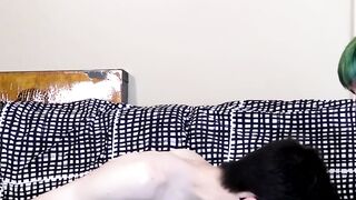 Nerdy twink bareback and facialized by his big cocked lover