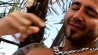 FilthyPissPlay.com - Freaky homo douses cock and ass with beer in outdoor piss play