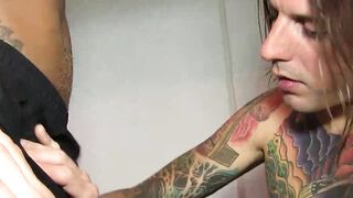 Long haired hearthrob Christop gags on Timarrie Bakers big and hard black dick