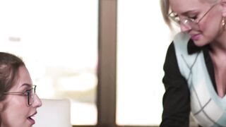 GIRLSWAY - Stacked Dominant Boss Kenzie Taylor Makes Her 2 Bad Gossiping Employees Eat Her Twat
