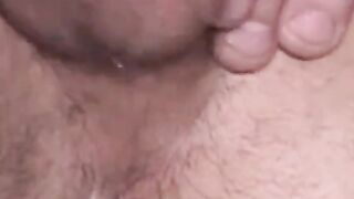 Amateur jock wanking his big cock after sex doll fucking