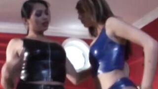PussyCatsLatex.com - Femdom's latex suit and sub's wet finger fucking